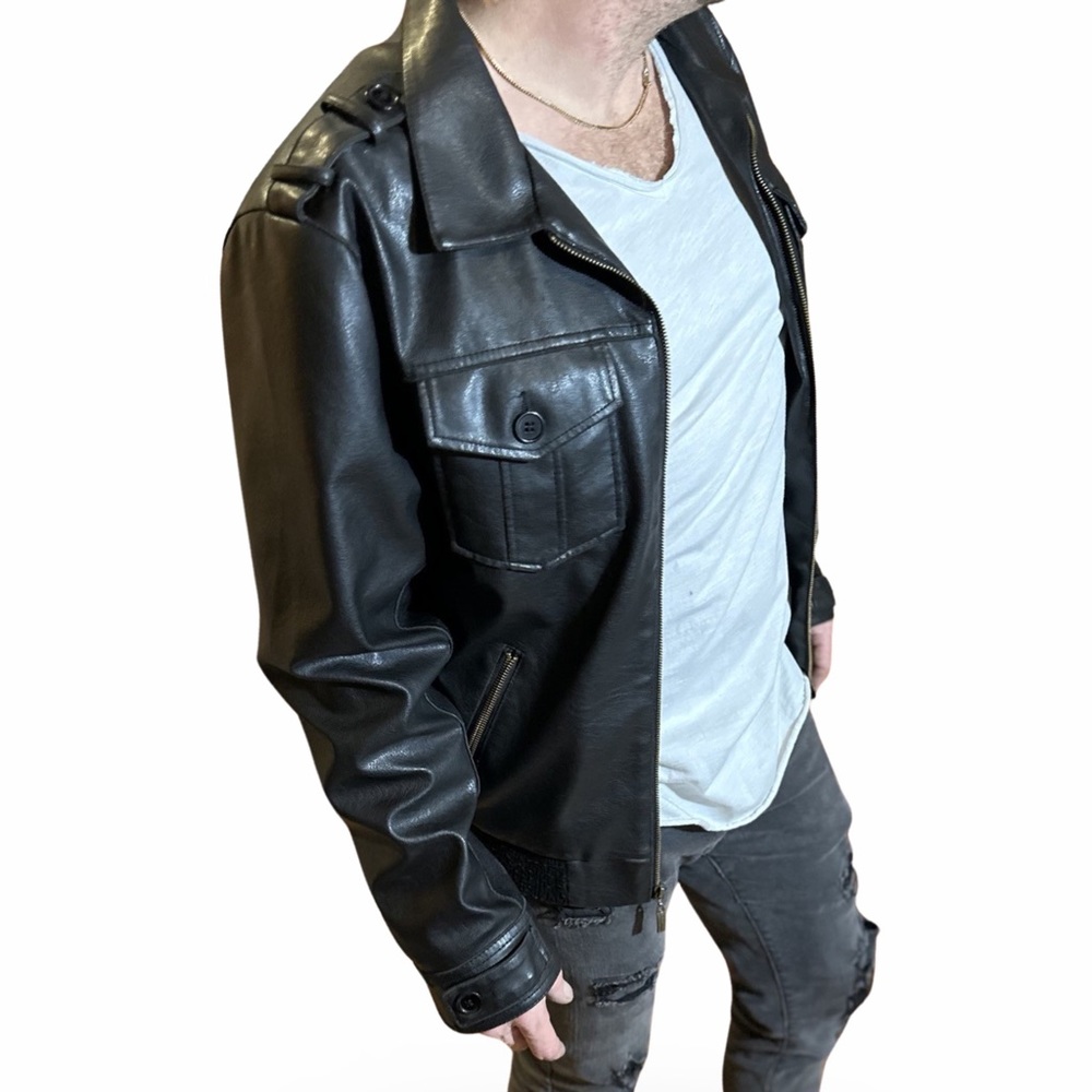 Men’s Toxic Hazard Black Faux Leather Coat